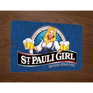 St Pauli‎ Girl Imported German Beer 8x12 Metal Wall Alcohol Bar Sign